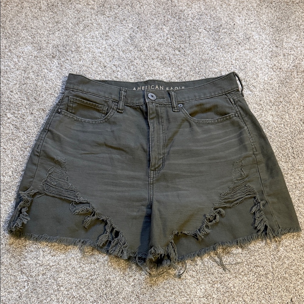 American Eagle Outfitters Women's Distressed Gray/ Green Jean Shorts